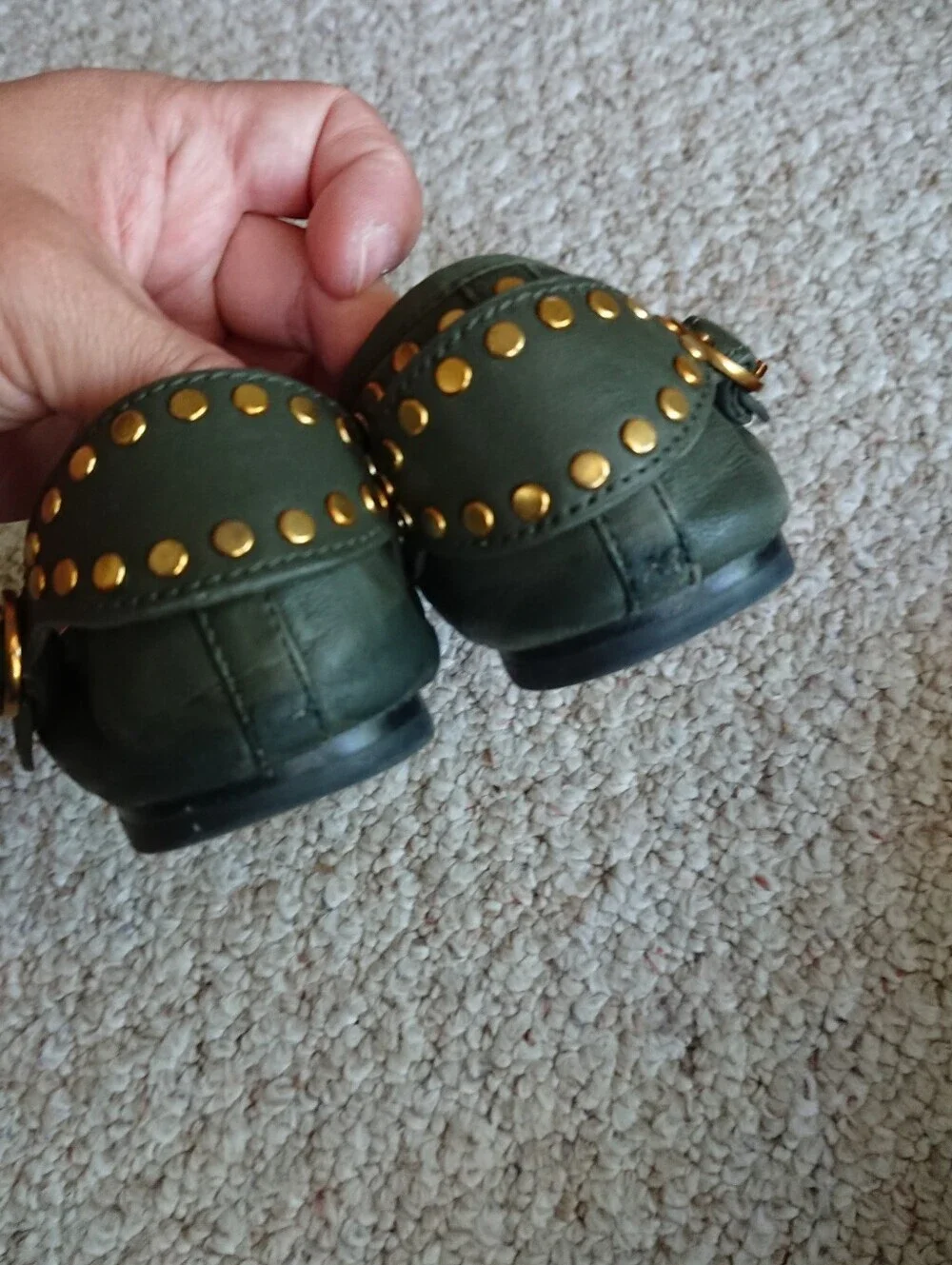 Tory Burch Holden gold tone Studded hunter green Ballet Flats size 7